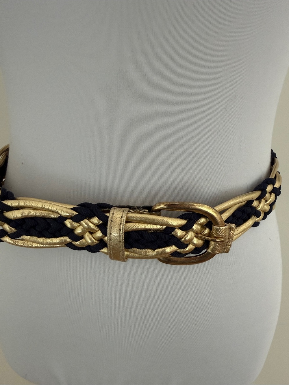 VINTAGE Metallic Gold Navy Knotted Braided Belt Nautical Maximalist Glam Preppy